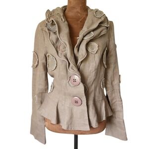 DESIGN TODAY'S Y2K Vintage Linen Blazer Jacket Posable Wire Collar Ruffles S
